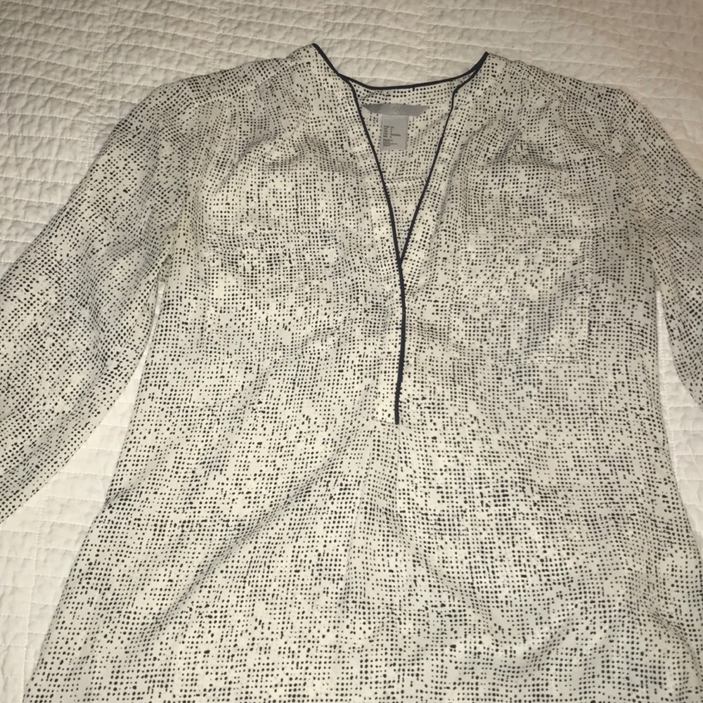 H&M White and Black Polka Dot Formal Top